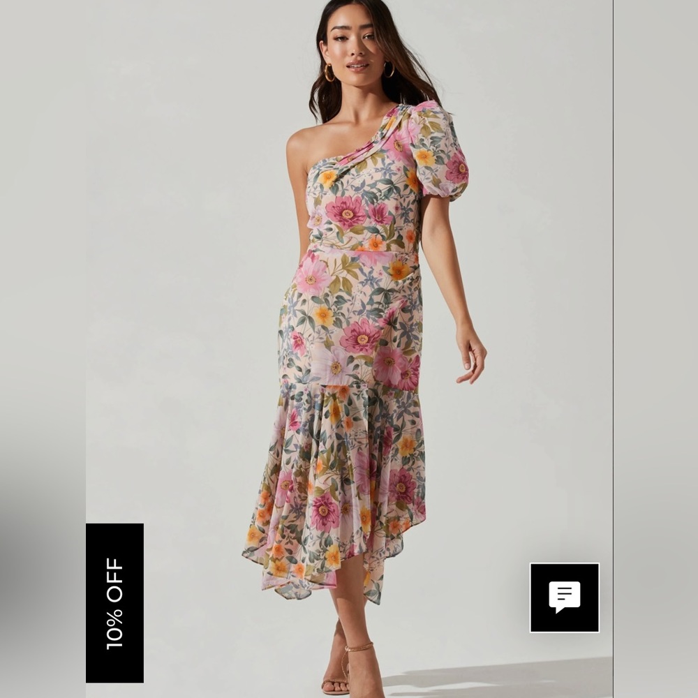 NWT ASTR The Label Santorini One Shoulder Midi Dress - Taupe Fuchsia